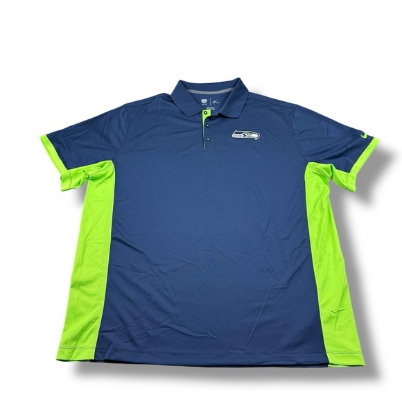Nike Other - Nike NFL Training Equipment Seattle Seahawks Navy Dri-Fit Polo Shirt Men 2XL EUC